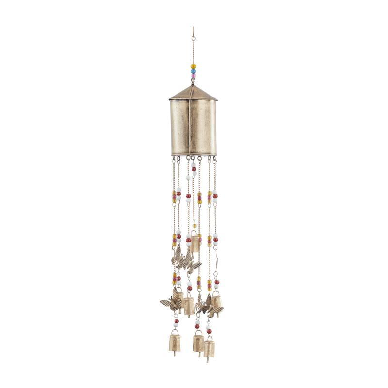 Metal Butterfly Handmade Birdhouse Indoor Outdoor Windchime with Glass Beads and Bells - Bronze - Roche River Decor