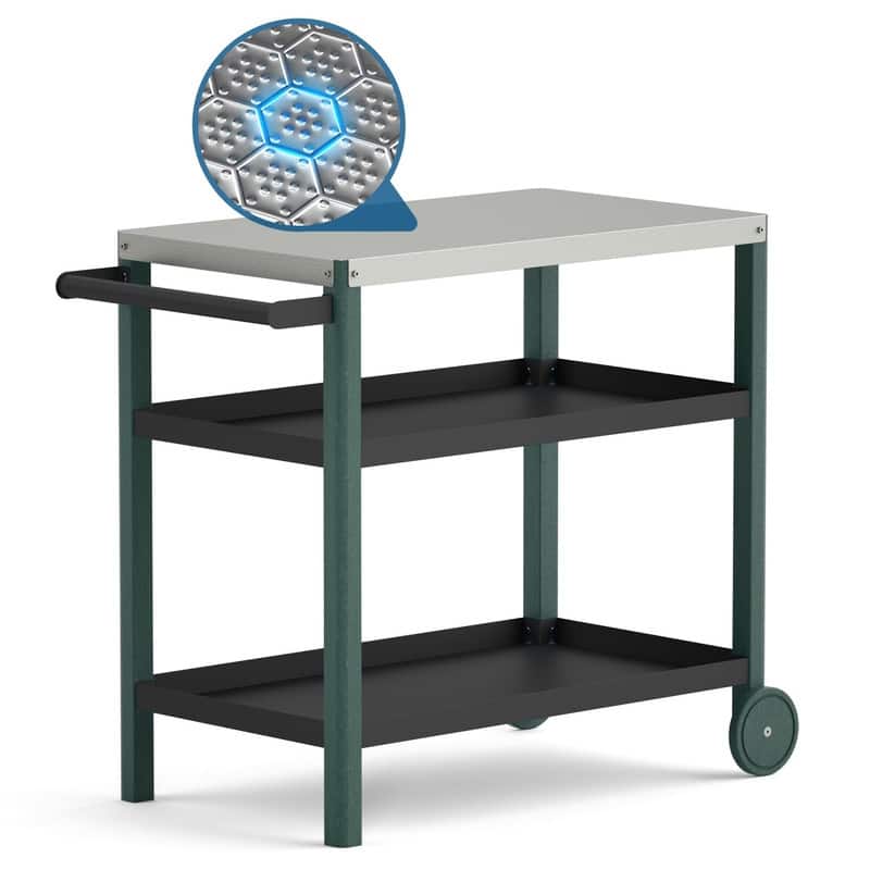 TORVA HDOE Hard Tabletop Cart Outdoor Portable Prep Grill Cart for Pizza Oven, 3-Tier BBQ Cart - N/A
