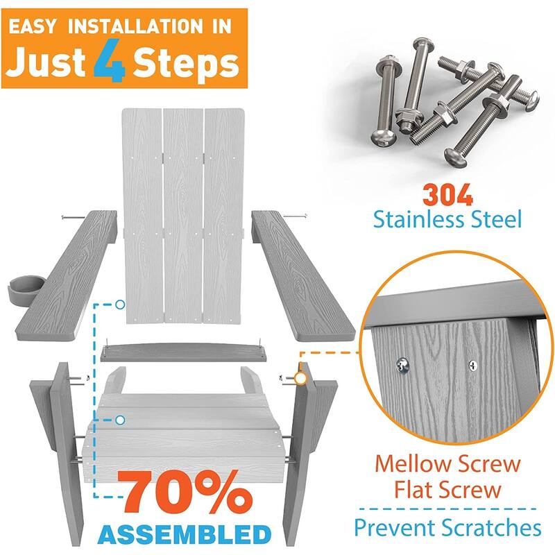 WINSOON 3-Piece All Weather HIPS Outdoor Cup Holder Adirondack Chairs and Table Set