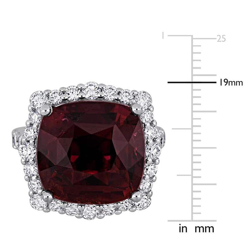 Miadora 15 1/10ct TGW Cushion Pink Tourmaline 2 1/3ct TDW Diamond Halo Cocktail Ring in 14k White Gold