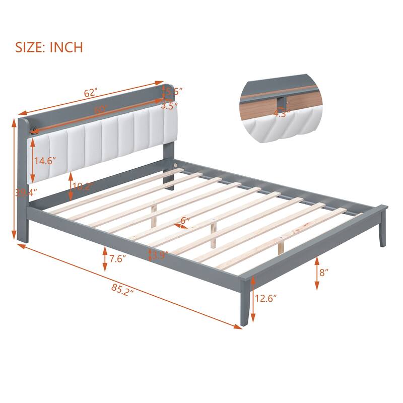 Queen size Platform Bed with USB Charging Station and Storage