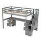 preview thumbnail 22 of 25, Wooden Twin Size Loft Bed wtih Rectangle Desk Underneath and Double Storage Drawers, Side Staircase Built-in Storage
