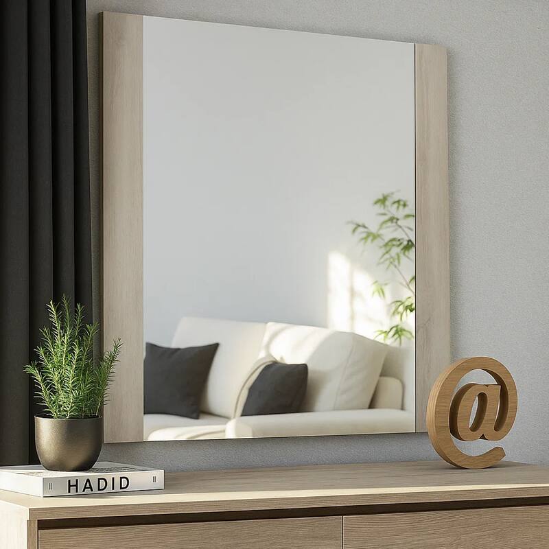 Nomi Dresser Mirror, 44 Inch White Wash Rectangular Wood Frame - White Wash