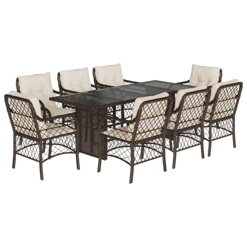 vidaXL Patio Dining Set with Cushions Table and Chair 7 Piece Poly Rattan