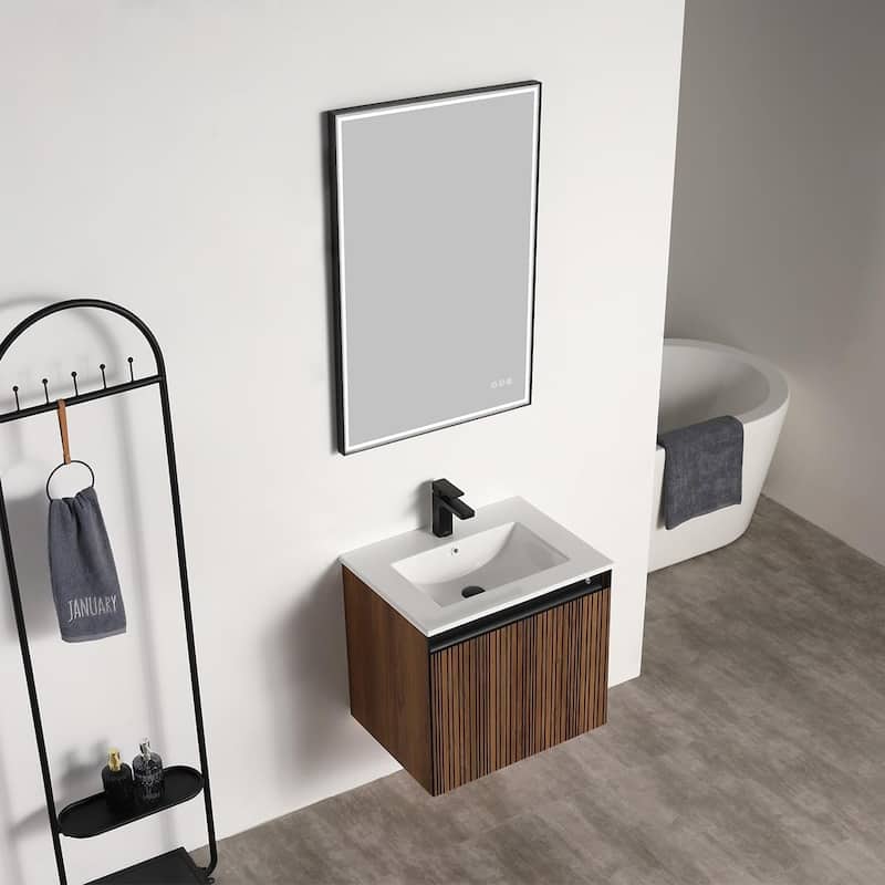 Blossom Lille Brown Walnut Floating Vanity with LED & Acrylic Sink