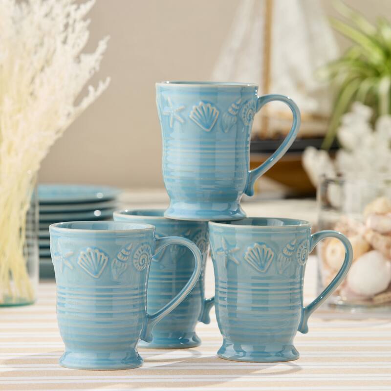 Certified International Coastline Blue 18 oz. Mugs, Set of 4