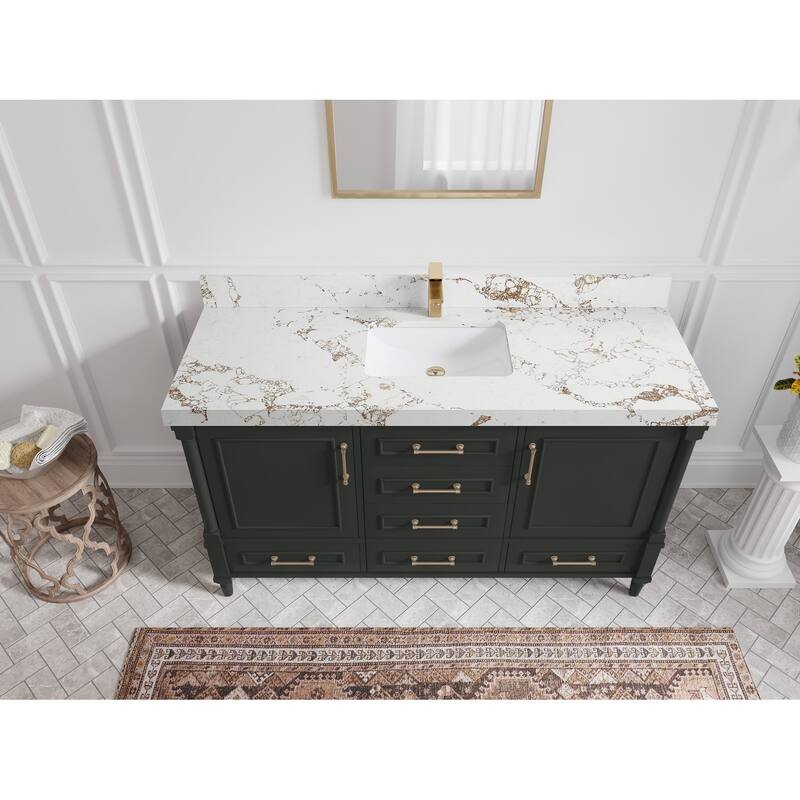 Willow Collections 60 in. W x 22 in. D Aberdeen Single Bowl Sink Bathroom Vanity with Countertop - 2" Viola Gold - Black Top