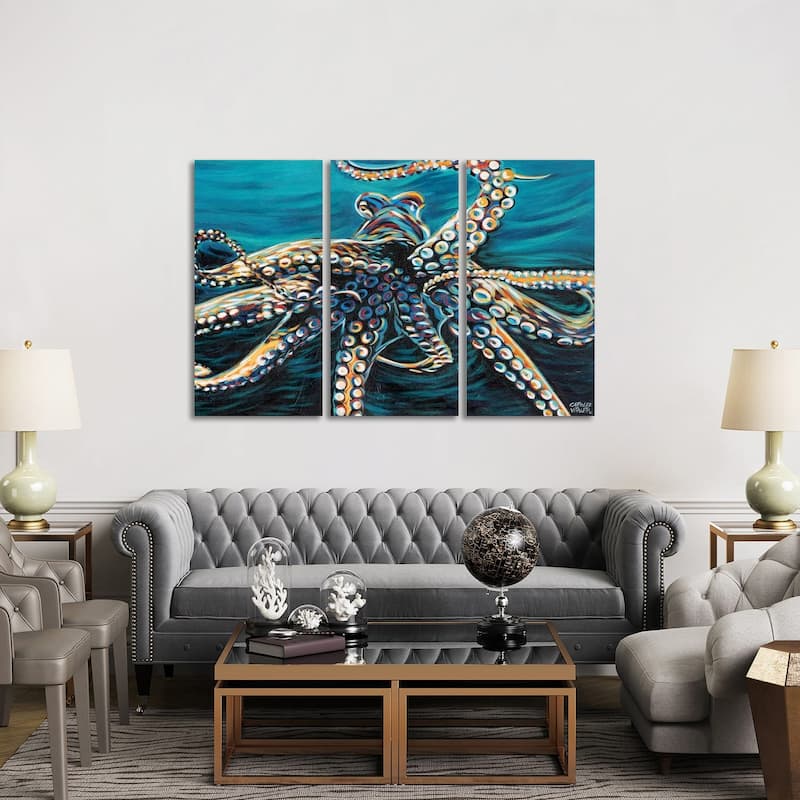 iCanvas "Wild Octopus II" by Carolee Vitaletti 3-Piece Canvas Wall Art Set - 40x60x1.5