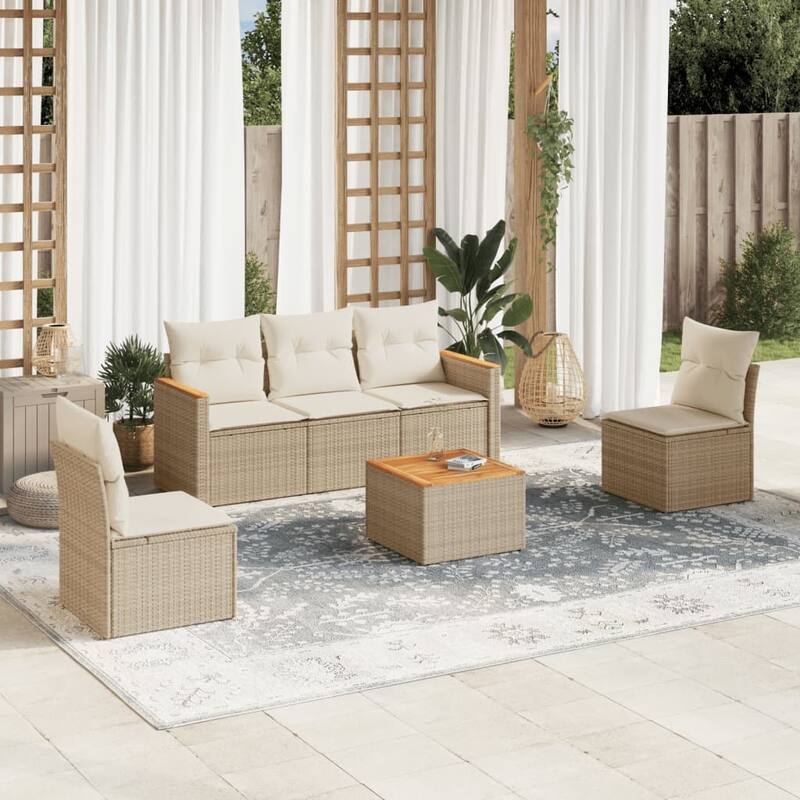 vidaXL Garden Sofa Set Black - Beige 6 Piece With table