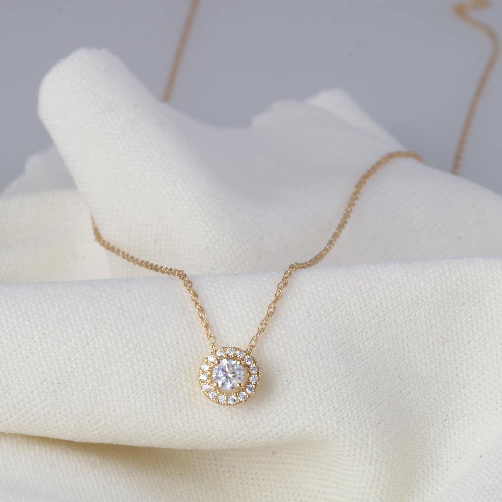 1/6ct TDW Diamond Solitaire Halo Pendant Necklace in 10k Gold for Women
