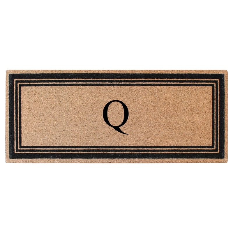 A1HC Natural Coir Monogrammed Flock Anti shed Treated Durable Doormat BlackBeige