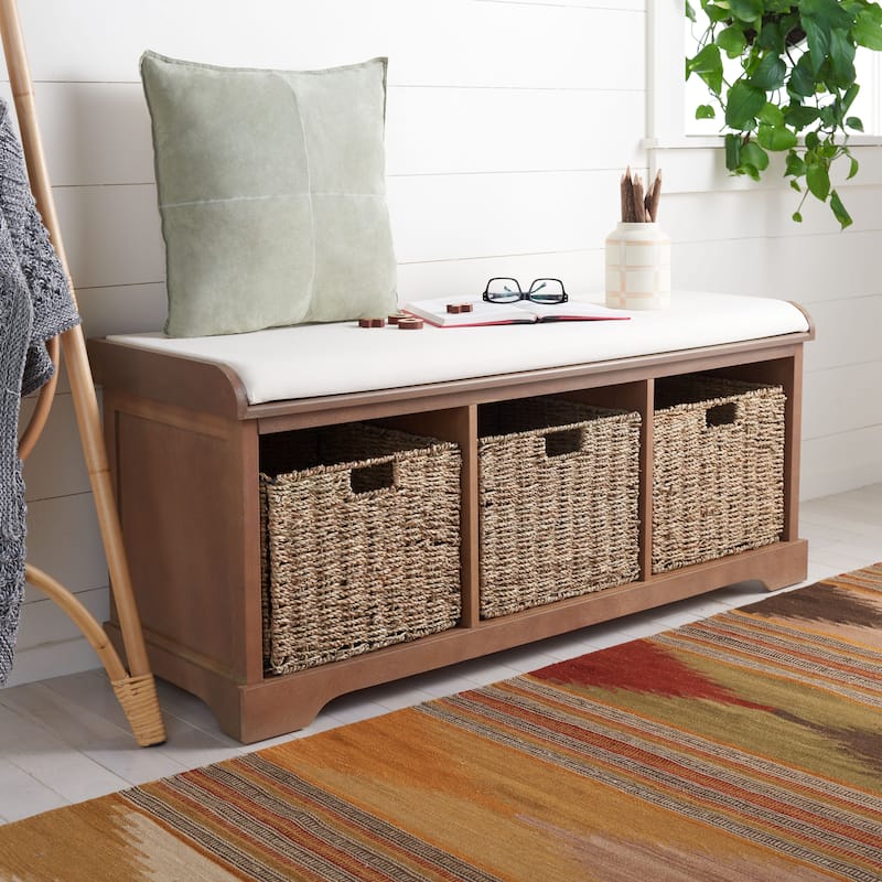 SAFAVIEH Eola Grey/ White Storage Bench - 47" x 16.1" x 19.9" - 47"W x 16"D x 20"H - Sepia