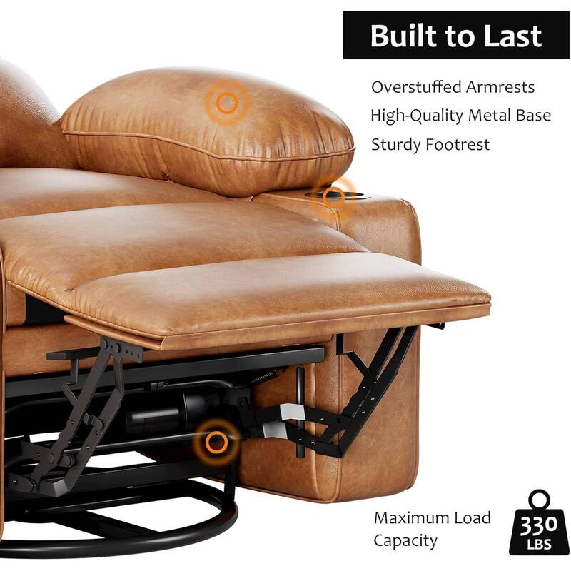 Oversized Manual PU Leather Recliner Sofa Chair with Cup Holders