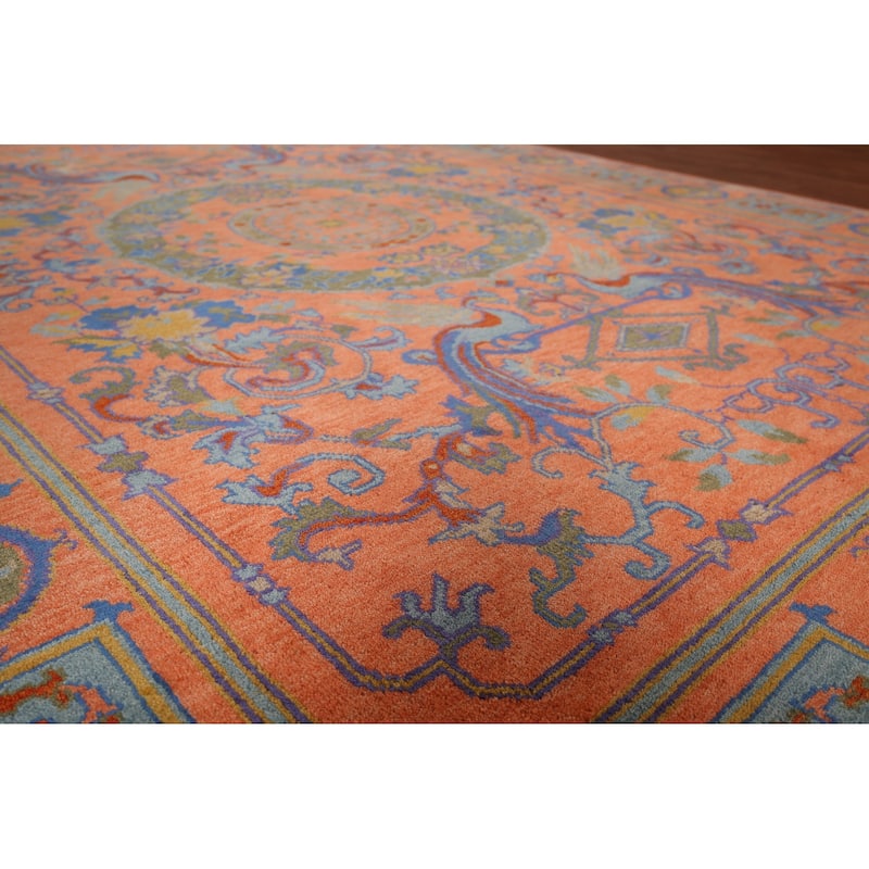Orange Geometric Khotan Oriental Area Rug Hand-Knotted Wool Carpet - 8'10"x 11'10"
