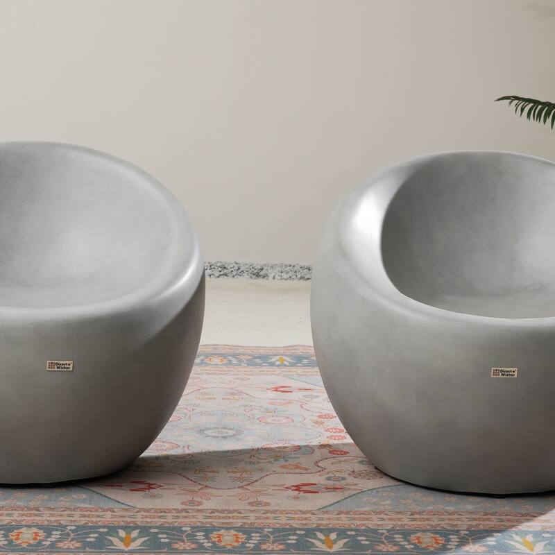 Set of 2 Outdoor Grey Imitation-Wood Stool Sofa