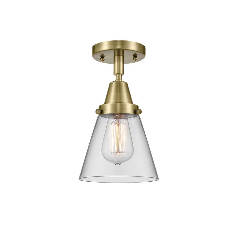 Innovations Lighting Caden Cone - 1 Light 6" Flush Mount - Antique Brass/Clear