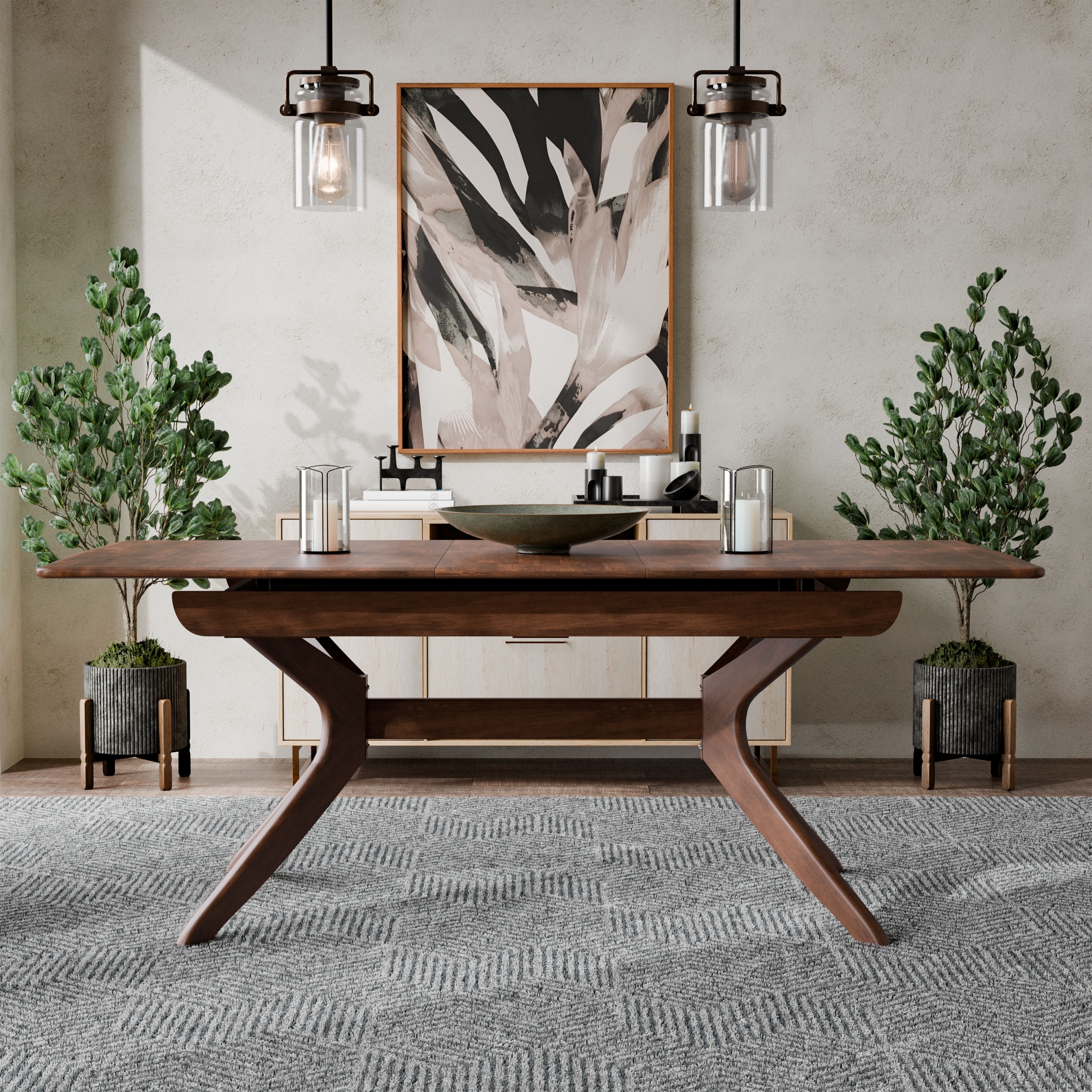 Furniture of America Abigail IV Mid-Century Modern Walnut Extendable Self-Storing Dining Table