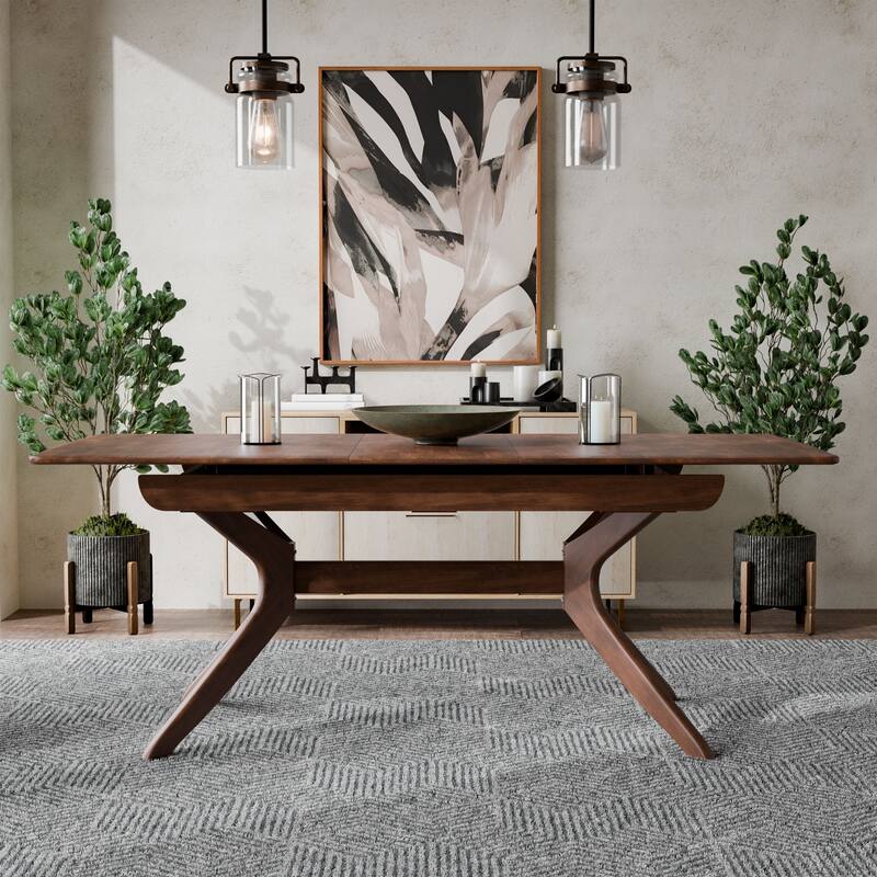 Furniture of America Abigail IV Mid-Century Modern Walnut Extendable Self-Storing Dining Table - 78.8-inch