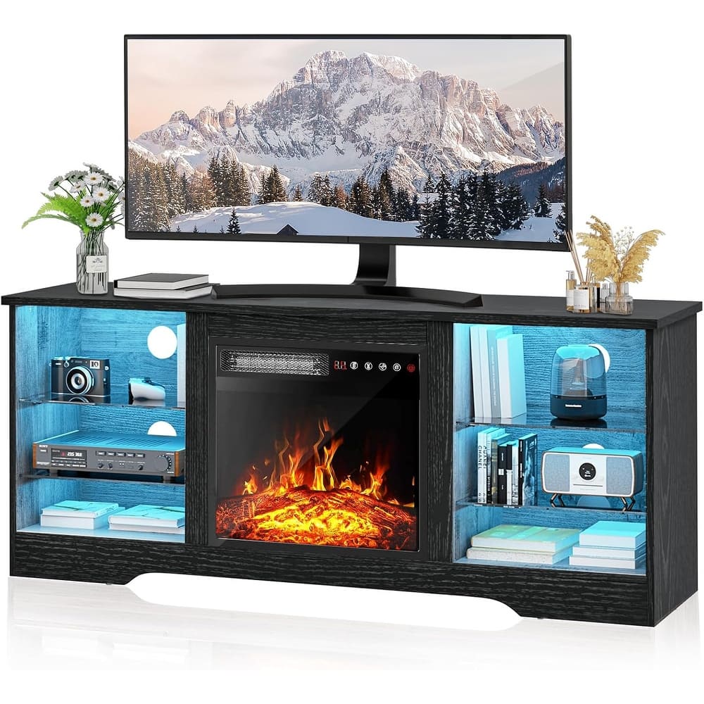 Bossin 58" Fireplace TV Stand with 18'' Electric Fireplace,Modern Entertainment Center for 65'' TVs,TV Cabinet