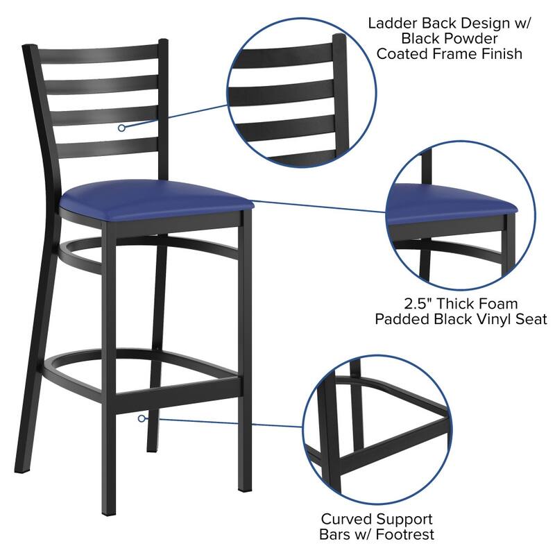 Ladder Back Metal Restaurant Barstool - 17"W x 18"D x 42.25"H