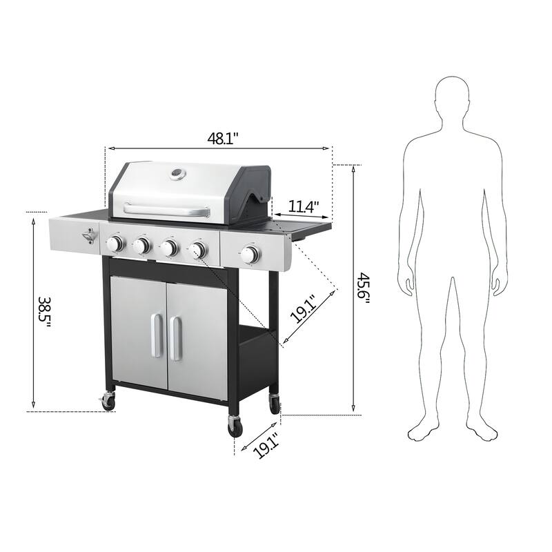 46790BTU Output 4 Burner Propane Gas BBQ Grill with Side Burner