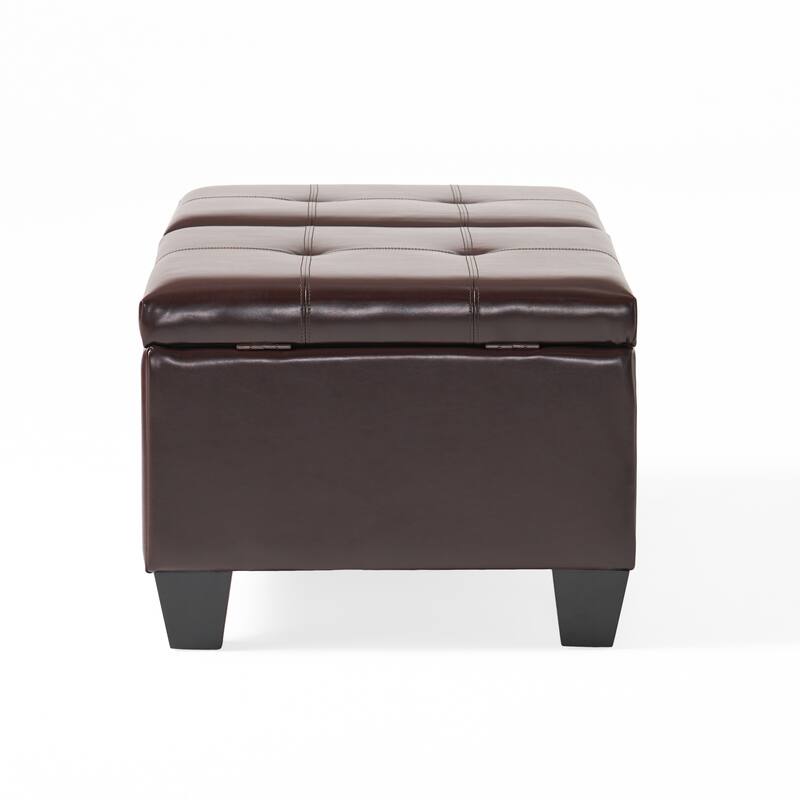 PU Leather Storage Ottoman with Double Opening Tray and Upholstered Top