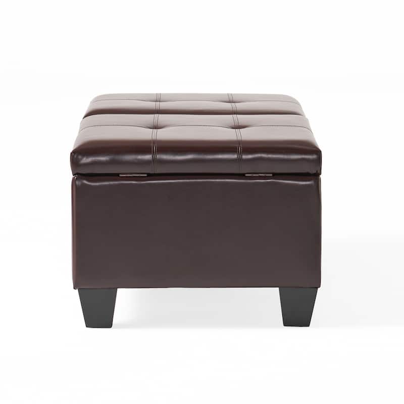 Roomfitters Large Storage Ottoman with Double Lift Top, Upholstered Coffee Table Bench, Brown