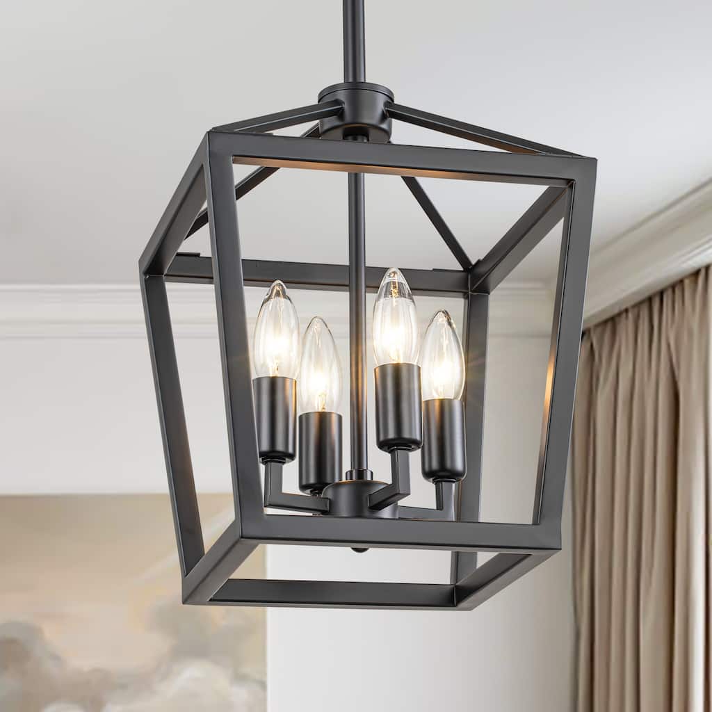 Starsky Mid-Century Modern Farmhouse 4 Light 14in Traditional Ceiling Light Geometric Lantern Chandelier