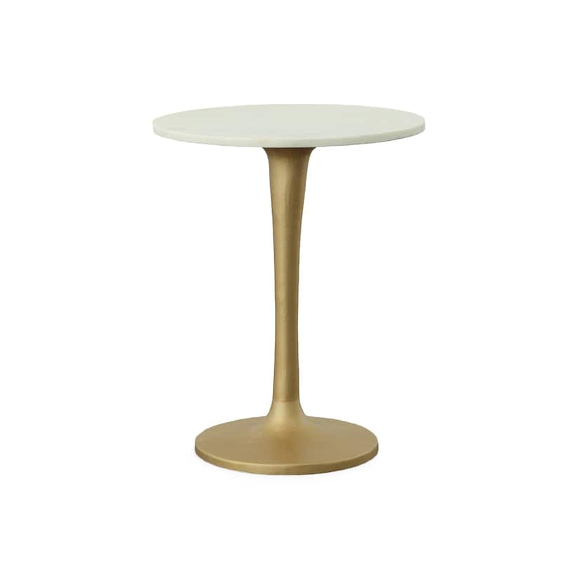 Carolina Living Piuma Marble Top Accent Table - White Top - Antique Gold Base