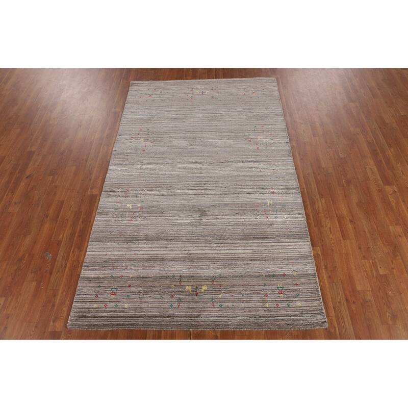 Earth Tone Striped Gabbeh Indian Area Rug Hand-Knotted Wool Carpet - 4'11" X 8'0"