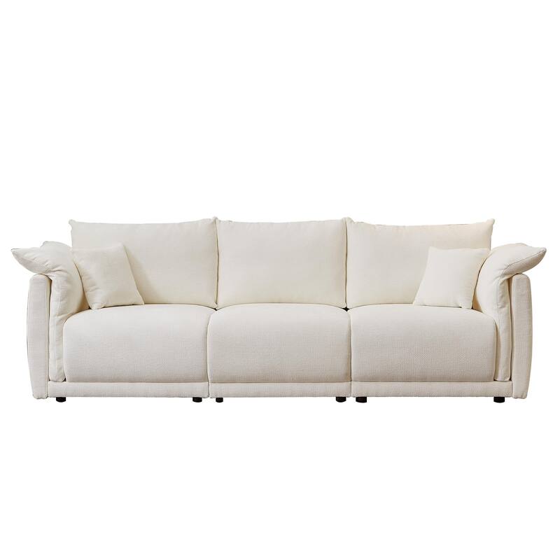 98.5" Fabric Modern Minimalist 3-Seater Sofa with 2 Pillows