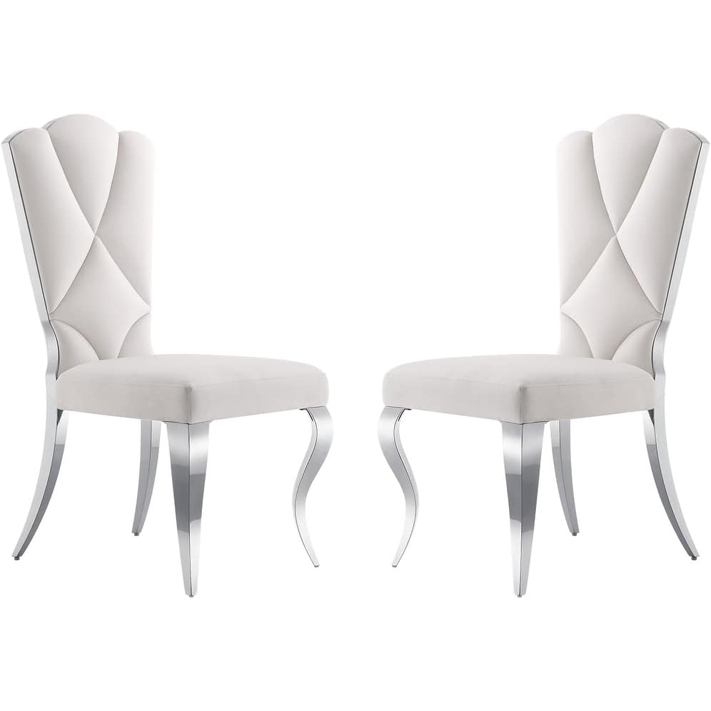 Luxury Velvet Upholstered Dining Room Chairs with Shell-Shaped Back and Stainless Steel Legs