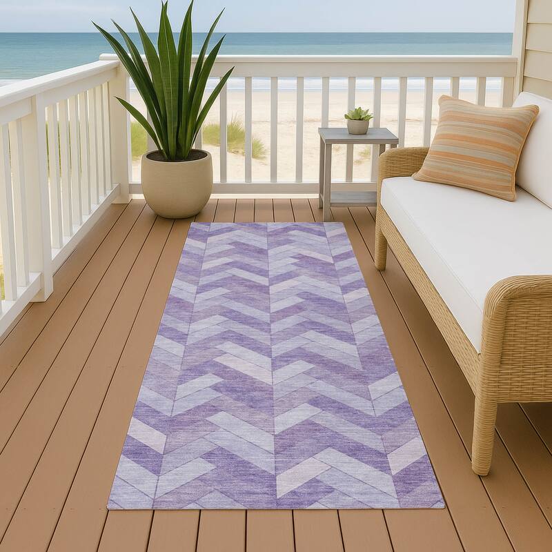 Machine Washable Indoor/ Outdoor Modern Chevron Chantille Rug - Plum - 2'3" x 7'6"