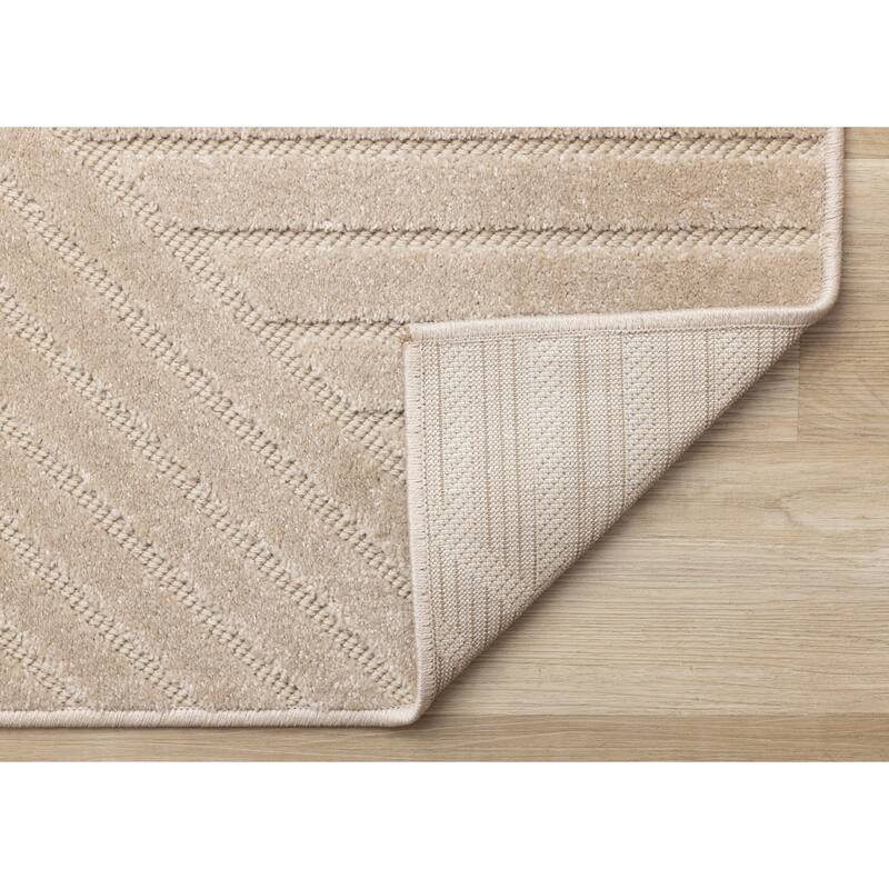 Modern Carved Lines Textured Area Rug in Beige