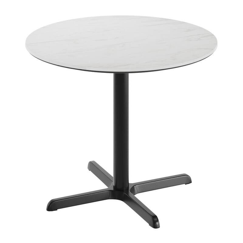 Commercial HPL Tabletop with Table Height Crisscross Base - 36"W x 36"D x 29.5"H - White Faux Marble/Black Base