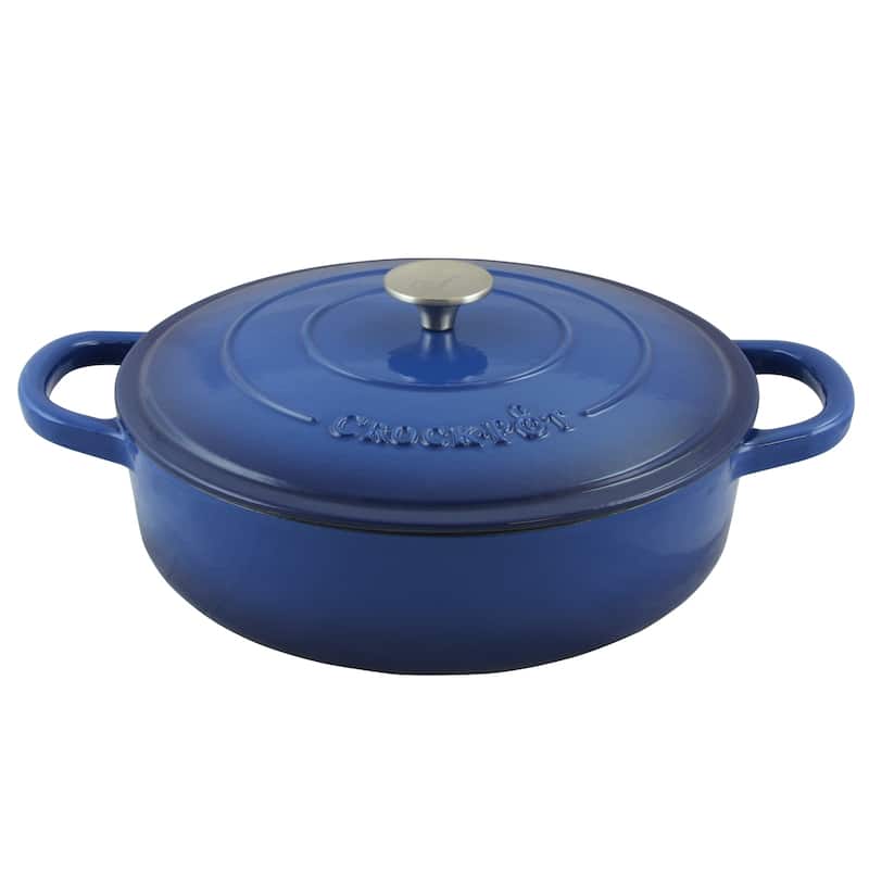 Craftsman 7 Quart Dual Handle Cast Iron Low Round Dutch Oven in Deep Blue