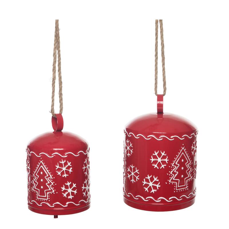 Transpac Metal 11.25 in. Red Christmas Embossed Bell Set of 2
