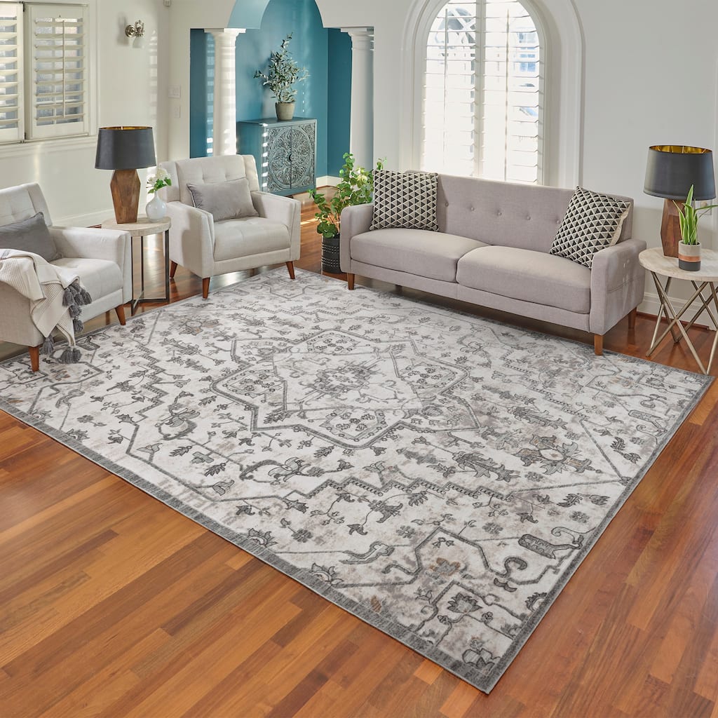 Gertmenian Quattro Cyrus Gray Polypropylene Traditional Area Rug