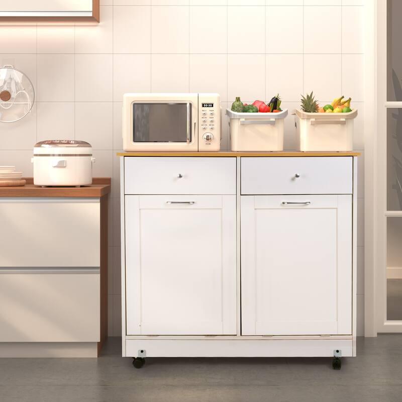 Erommy Tilt Out Trash Cabinet, Wooden Kitchen Trash Can Free Standing Waste Bin, Recycling Hideaway Garbage Can Holder
