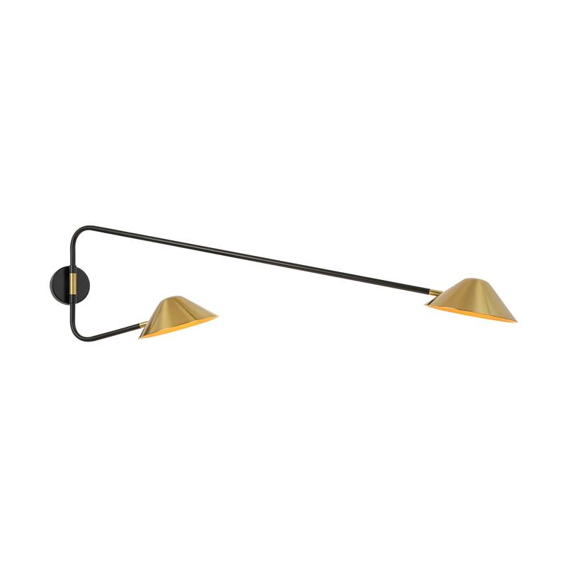 2-Light Mid-Century Modern Brass Sputnik Long Arm Double Wall Sconce for Hallways, Bedroom - 53.9 in. W x 13.8 in. H x 9.8 in. D