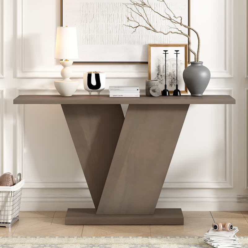59.8" Wooden Rectangular Console Table, Modern Versatile Living Room Entryway Sofa Table with V-Base