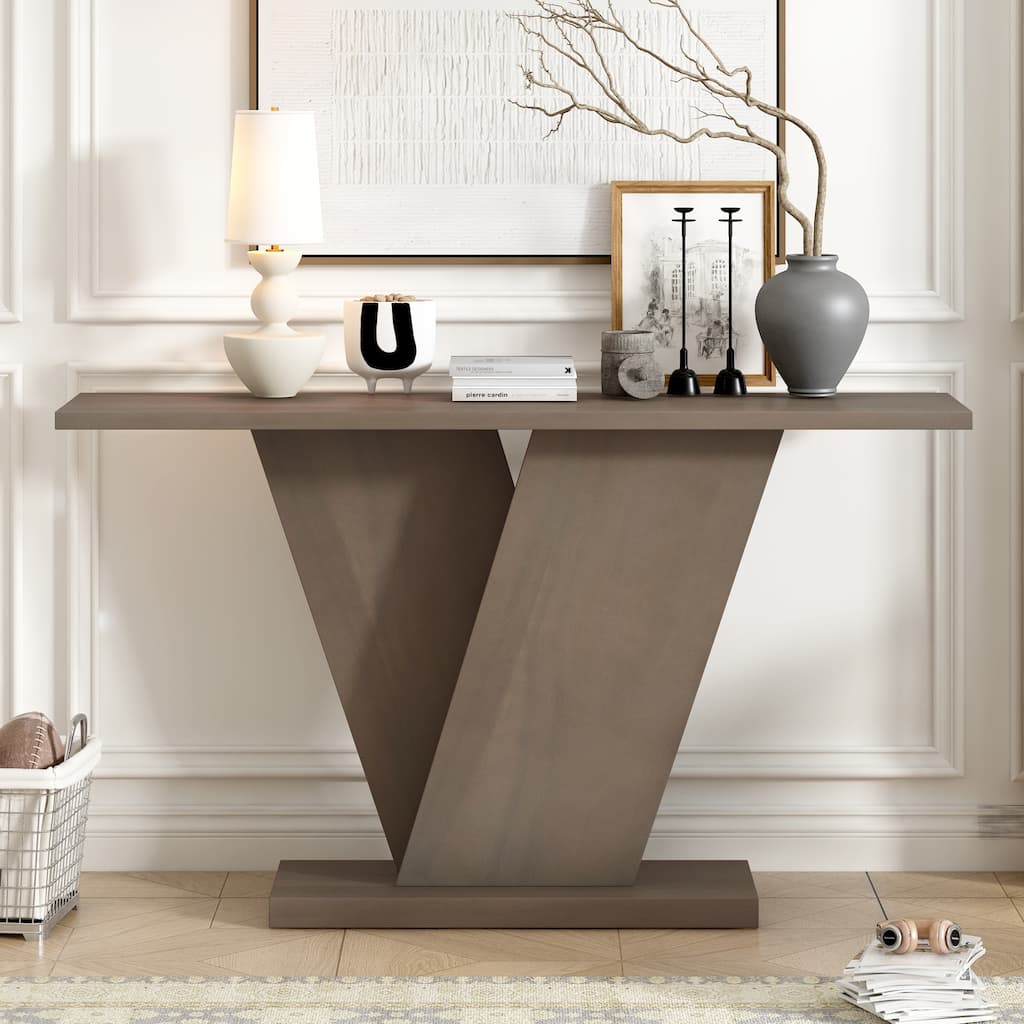 V Base Design Console Table with Natural Wood Veneer