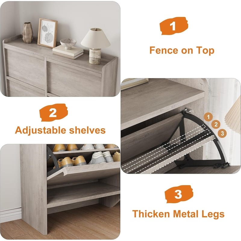 Narrow Shoe Cabinet Organizer with 4 Flip Drawers for Entryway, Hallway, Living Room