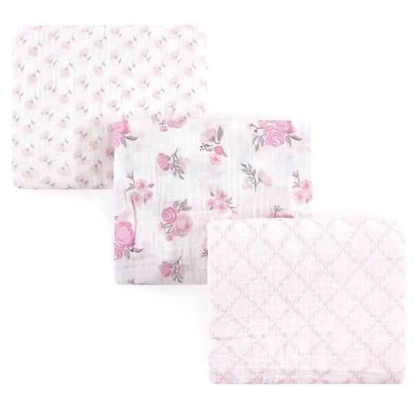 slide 1 of 1, Hudson Baby Infant Girl Cotton Muslin Swaddle Blankets, Pastel Floral, One Size - Pastel Floral - 3-Pack 3-Pack - Pastel Floral