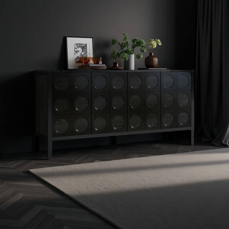 Stylish Storage Sideboard Buffet with Unique Geometric Circle Door Design