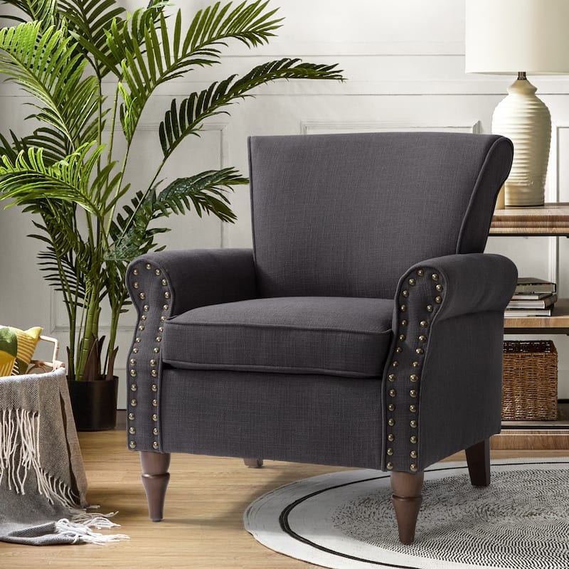 Nyctelius Upholstered Comfy Accent chair with Classic Turned Wooden Legs and Nailhead Trim by HULALA HOME