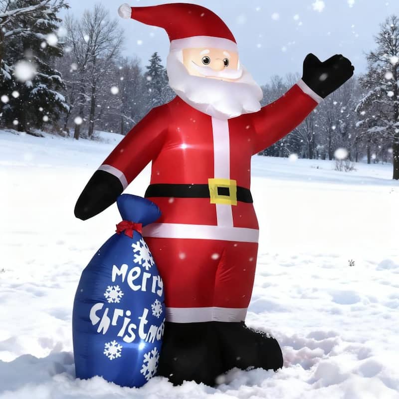 Anmytek 8FT Festive Christmas Inflatable Santa - Smiling Santa with Gift Bag - Multi