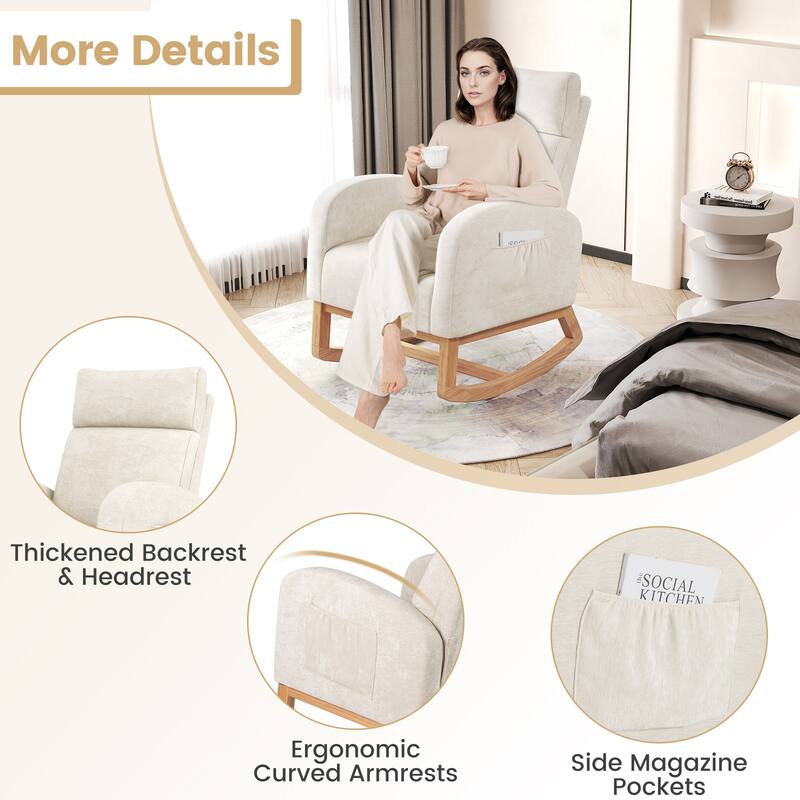 Gymax Nursery Rocking Chair Upholstered Chenille Rocker Armchair w/