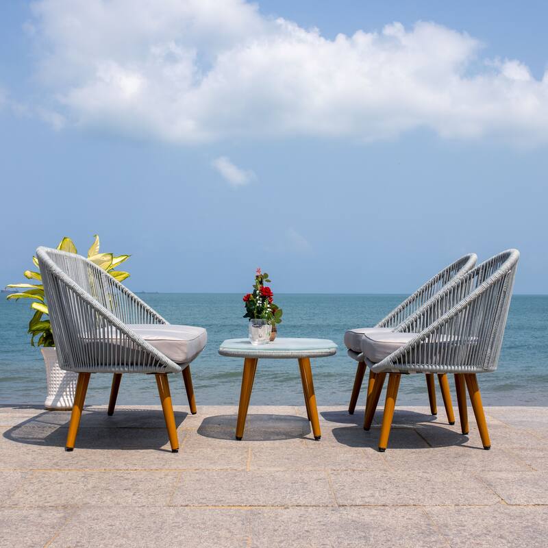 SAFAVIEH Outdoor Morena 4-Piece Conversation Patio Set - 54W x 34D x 24H
