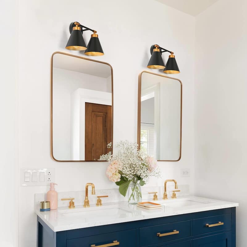 Modern Farmhouse Industrial 2-light Bathroom Vanity Lights Black Gold Dimmable Wall Sconces Cone Shade Kitchen